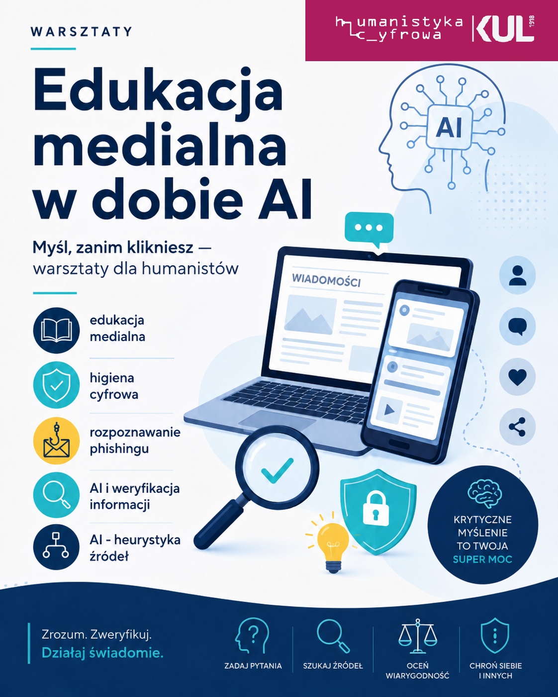 Edukacja medialna w dobie AI. Myśl, zanim klikniesz -  warsztaty dla humanistów