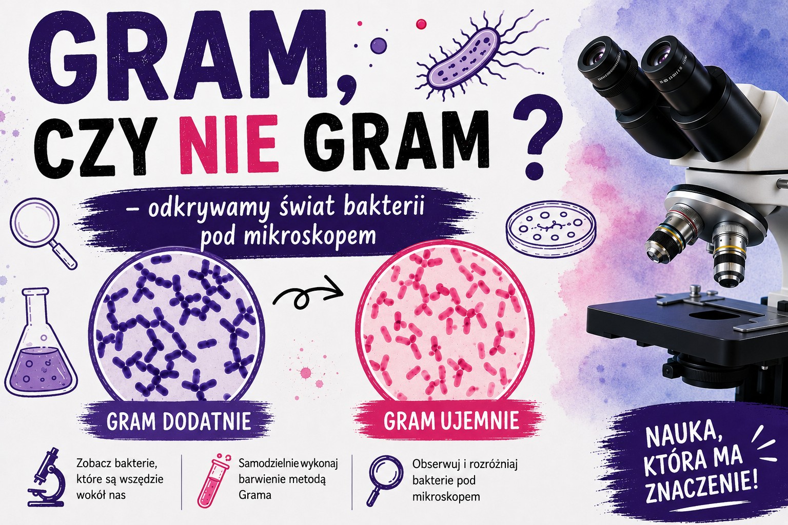 Gram, czy nie Gram ? – odkrywamy świat bakterii pod mikroskopem