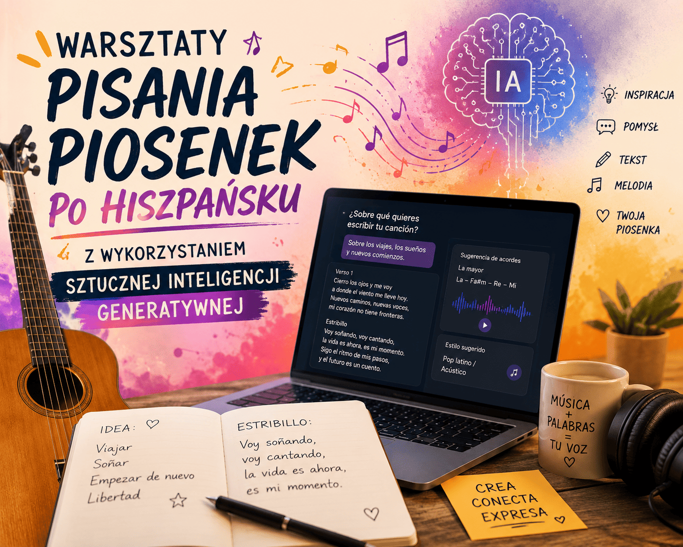 Warsztaty pisania piosenek po hiszpańsku z wykorzystaniem sztucznej inteligencji generatywnej